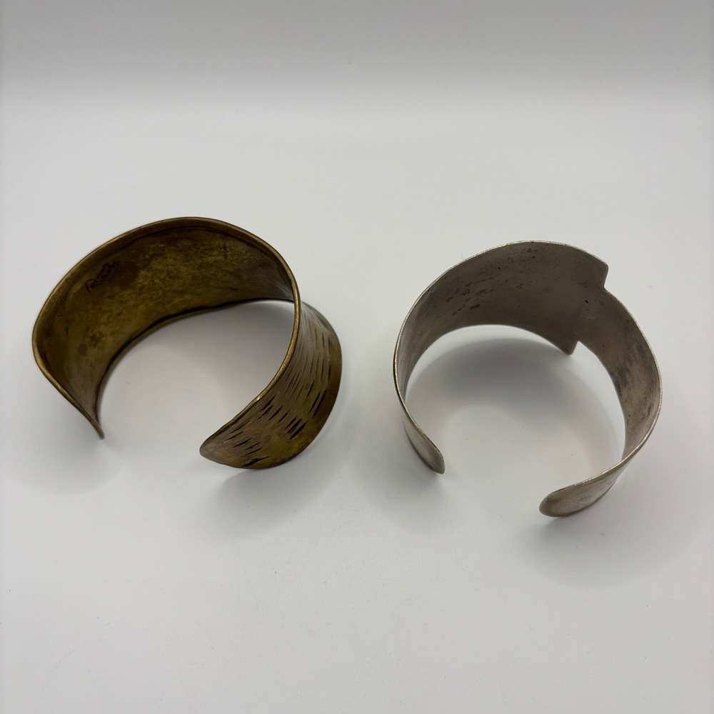 Lot of 2 Wide Artisan Cuff Bracelets Mixed Metal - Picture 3 of 13